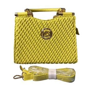 NEW‎ Bebe Erika Mini Shopper Handbag In Lemon Yellow Polyurethane With Gold Tone